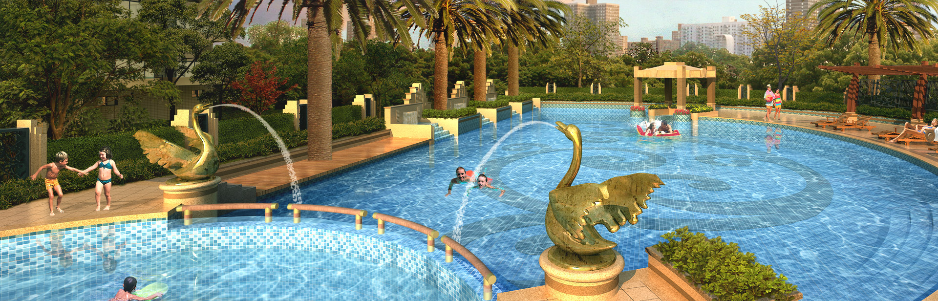 別墅休閑生活（泳池、魚池、水景）